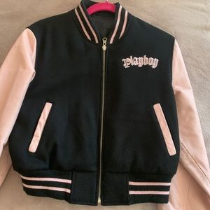 Black Pink Reversible Playboy Varsity Bomber Jacket